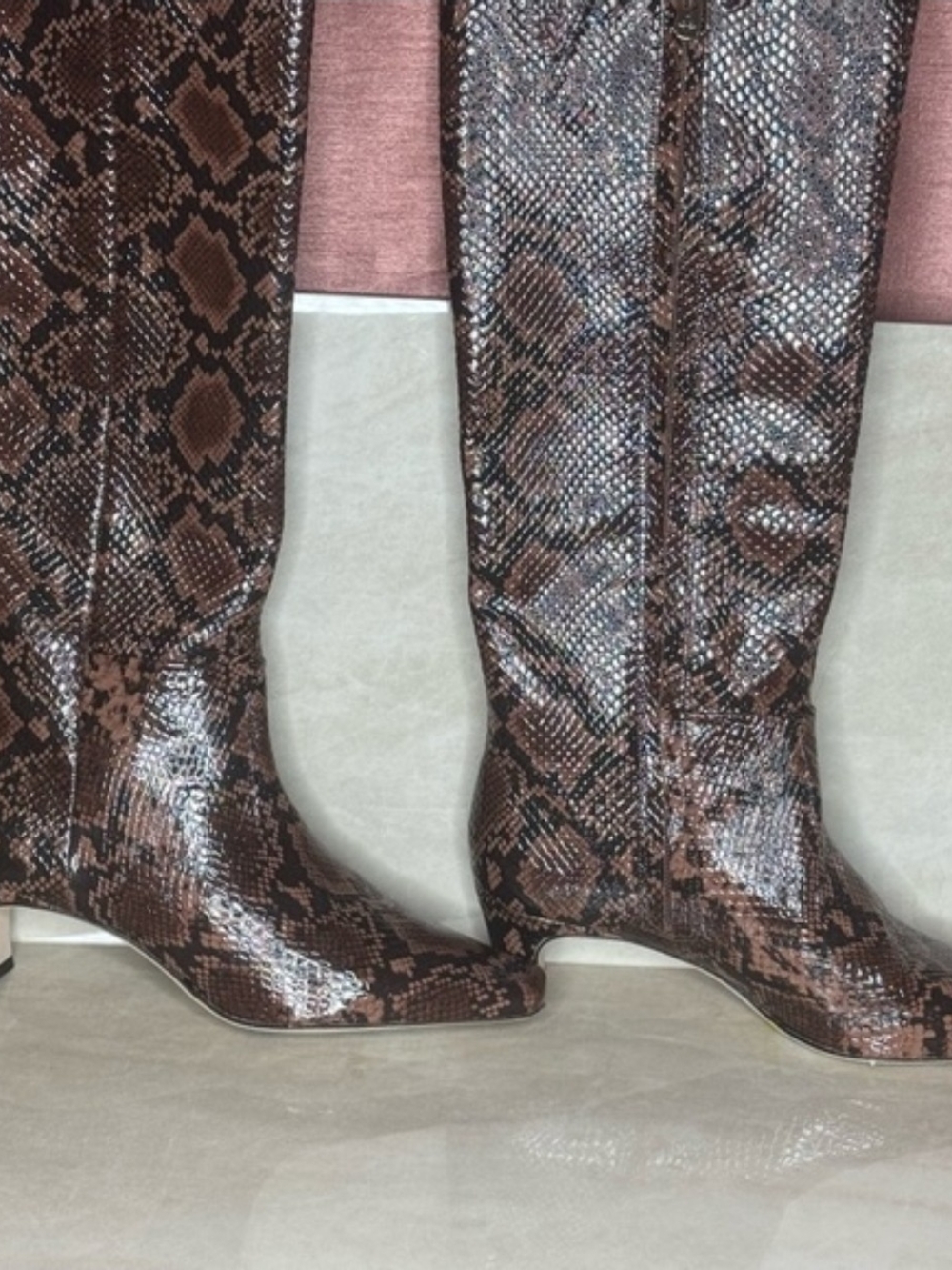 Gianni Bini Brown Snake-Print Knee Boots